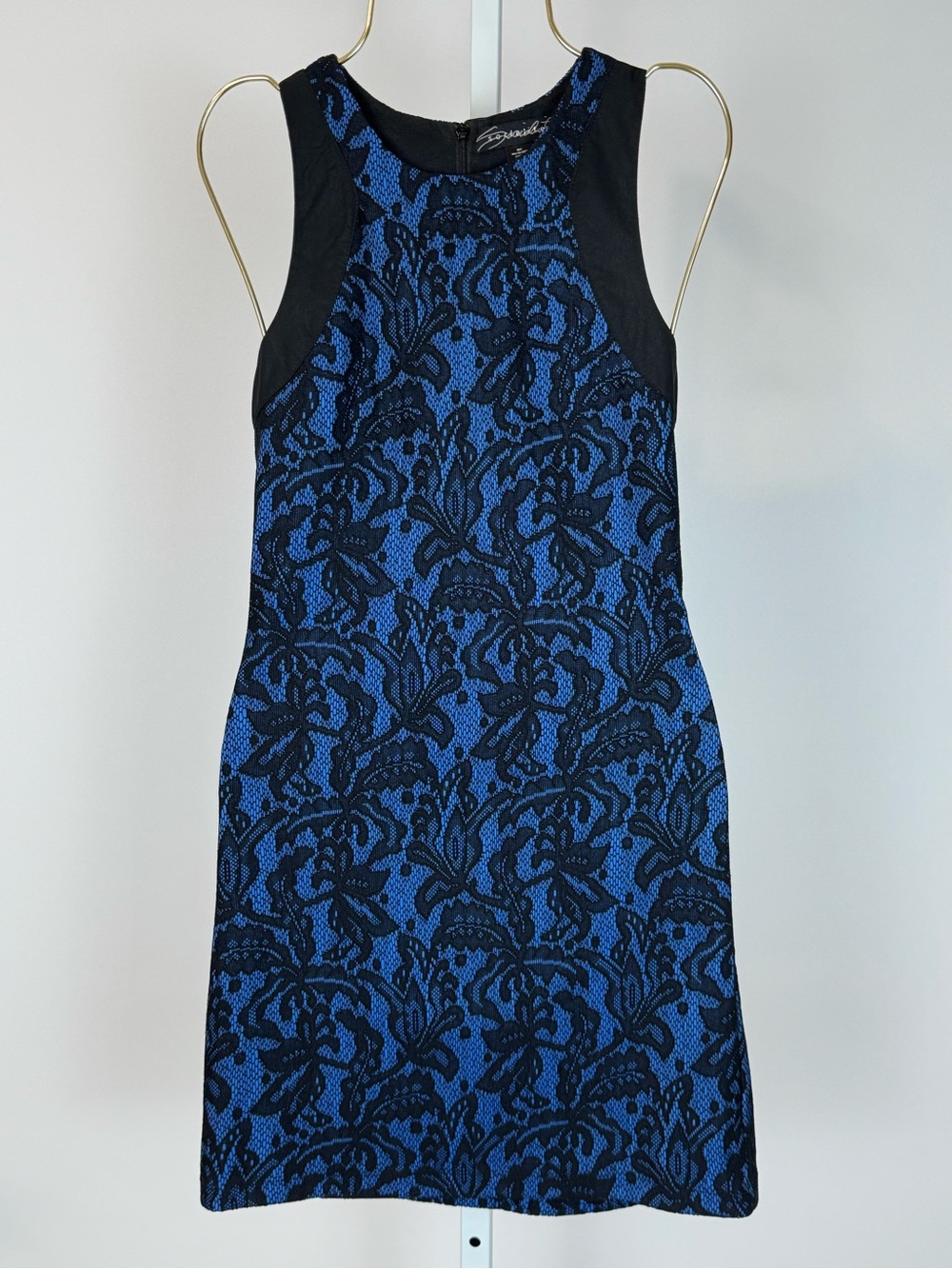 Socialite Women's Size XS Blue and Black Sleeveless Lace Sheath/Shift Mini Dress